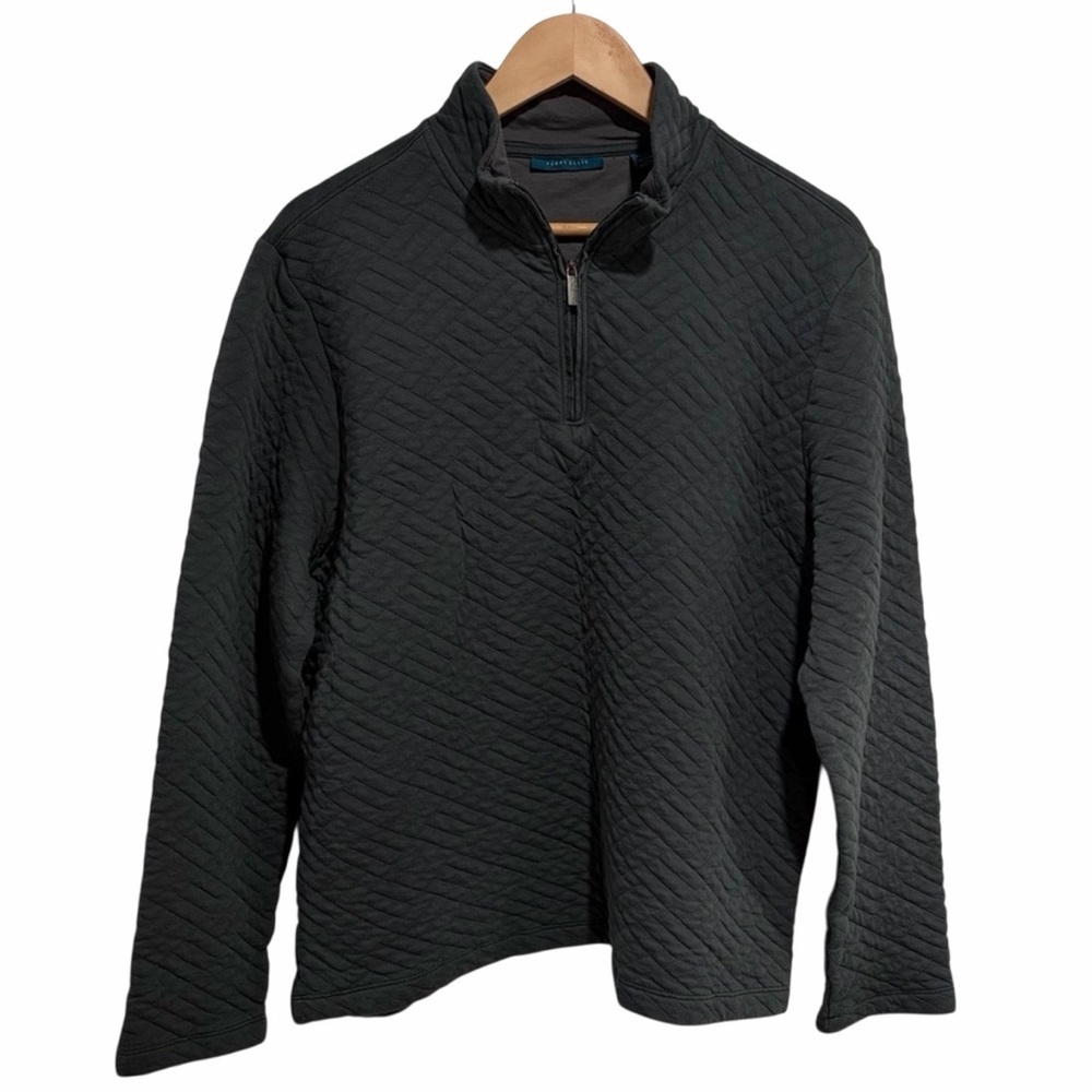 Perry Ellis Men's Grey Quilted Quarter-Zip Sweater Cotton Blend XL